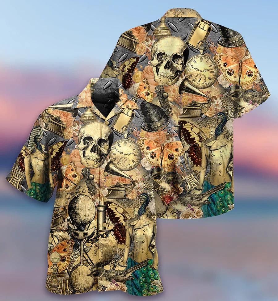 Skull Aloha Hawaiian Shirt For Summer - Skull Retro Style, Butterfly Hawaiian Shirt - Perfect Gift For Men, Women, Skull Lover - Amzanimalsgift