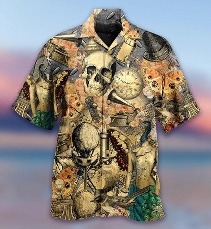 Skull Aloha Hawaiian Shirt For Summer - Skull Retro Style, Butterfly Hawaiian Shirt - Perfect Gift For Men, Women, Skull Lover - Amzanimalsgift