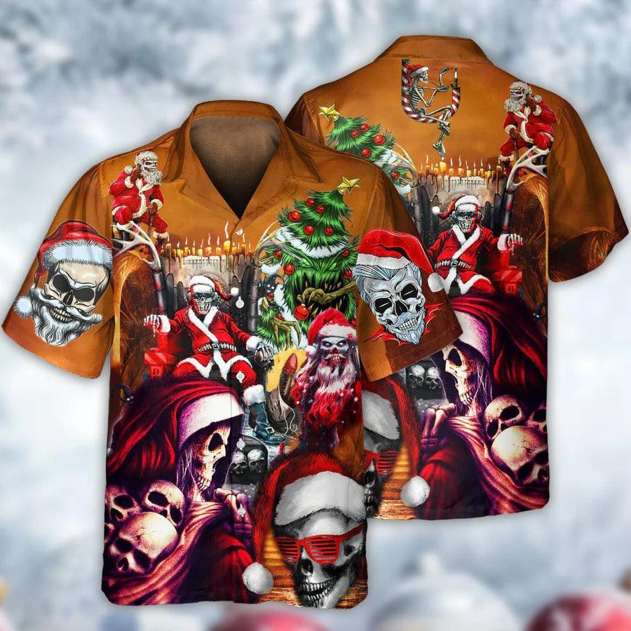 Skull Aloha Hawaiian Shirt For Summer - Skull Santa Claus Christmas Lovely Hawaiian Shirt - Perfect Gift For Men, Women, Skull Lover - Amzanimalsgift