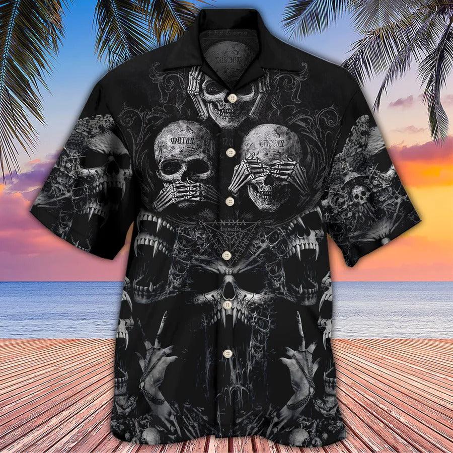 Skull Aloha Hawaiian Shirt For Summer - Skull Scary Darkness Art Hawaiian Shirt - Perfect Gift For Men, Women, Skull Lover - Amzanimalsgift