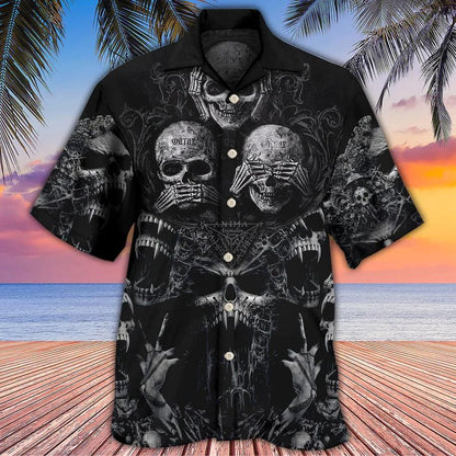 Skull Aloha Hawaiian Shirt For Summer - Skull Scary Darkness Art Hawaiian Shirt - Perfect Gift For Men, Women, Skull Lover - Amzanimalsgift