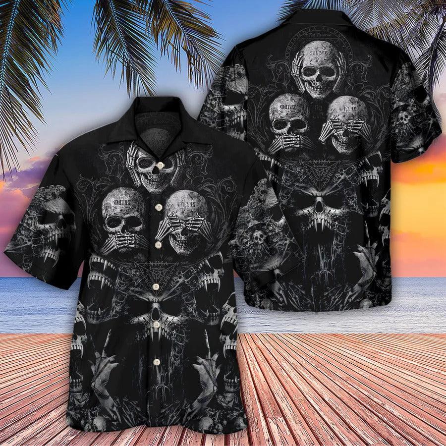 Skull Aloha Hawaiian Shirt For Summer - Skull Scary Darkness Art Hawaiian Shirt - Perfect Gift For Men, Women, Skull Lover - Amzanimalsgift