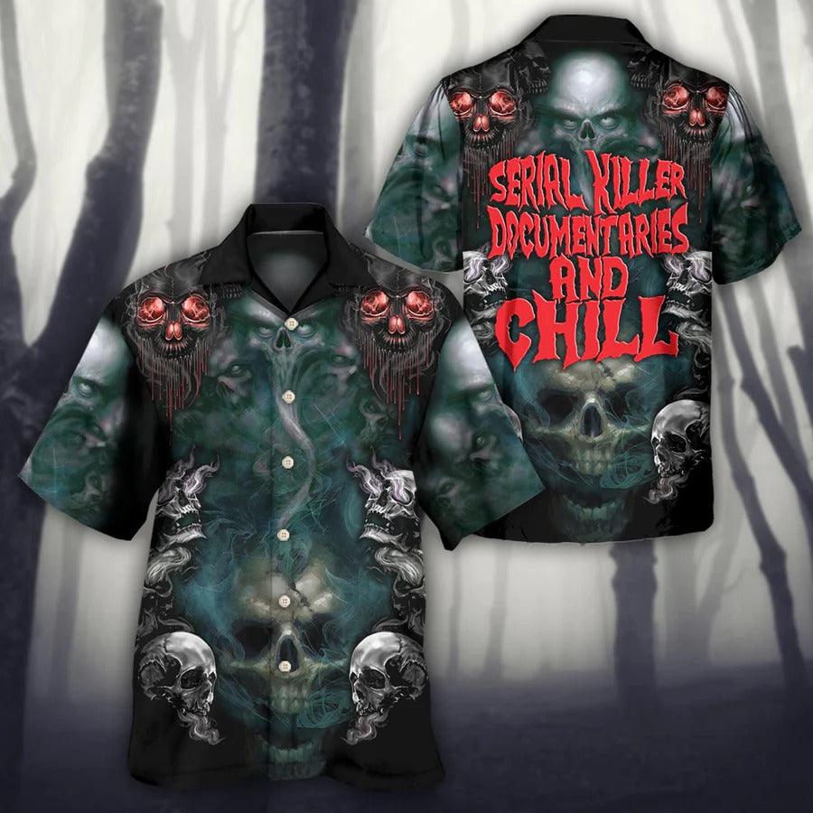 Skull Aloha Hawaiian Shirt For Summer - Skull Serial Killer Documentaries And Chill Hawaiian Shirt - Perfect Gift For Men, Women, Skull Lover - Amzanimalsgift