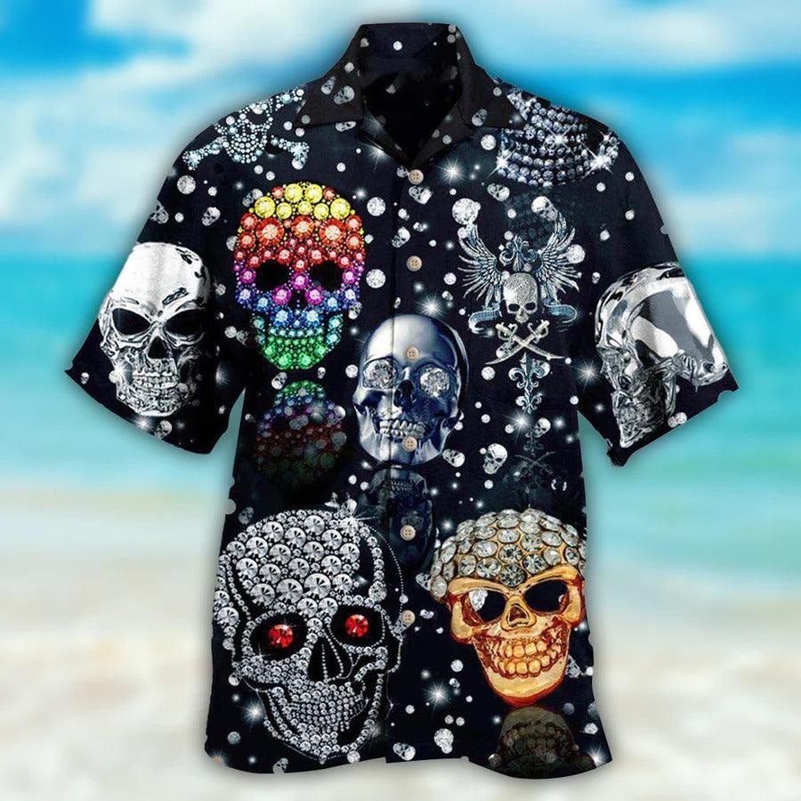 Skull Aloha Hawaiian Shirt For Summer - Skull Shiny Diamond, Diamond Skull Hawaiian Shirt - Perfect Gift For Men, Women, Skull Lover - Amzanimalsgift