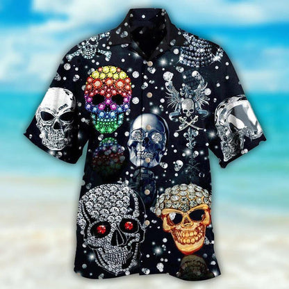 Skull Aloha Hawaiian Shirt For Summer - Skull Shiny Diamond, Diamond Skull Hawaiian Shirt - Perfect Gift For Men, Women, Skull Lover - Amzanimalsgift