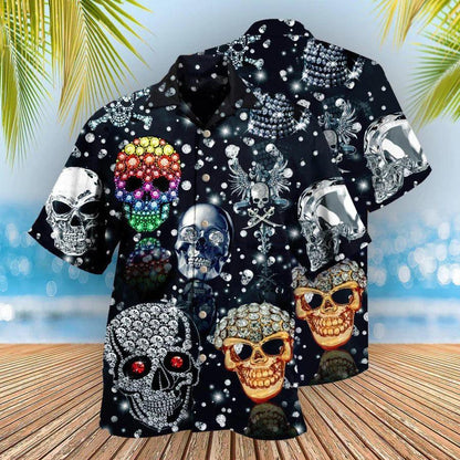 Skull Aloha Hawaiian Shirt For Summer - Skull Shiny Diamond, Diamond Skull Hawaiian Shirt - Perfect Gift For Men, Women, Skull Lover - Amzanimalsgift