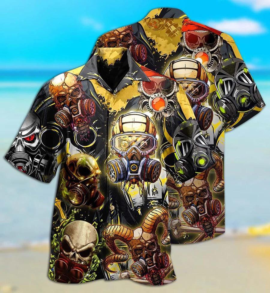 Skull Aloha Hawaiian Shirt For Summer - Skull Sign Style, poison resistant mask Skull Hawaiian Shirt - Perfect Gift For Men, Women, Skull Lover - Amzanimalsgift