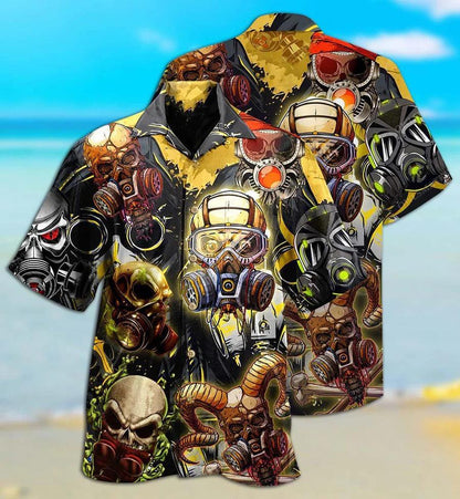 Skull Aloha Hawaiian Shirt For Summer - Skull Sign Style, poison resistant mask Skull Hawaiian Shirt - Perfect Gift For Men, Women, Skull Lover - Amzanimalsgift