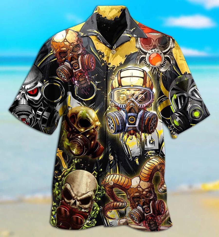 Skull Aloha Hawaiian Shirt For Summer - Skull Sign Style, poison resistant mask Skull Hawaiian Shirt - Perfect Gift For Men, Women, Skull Lover - Amzanimalsgift