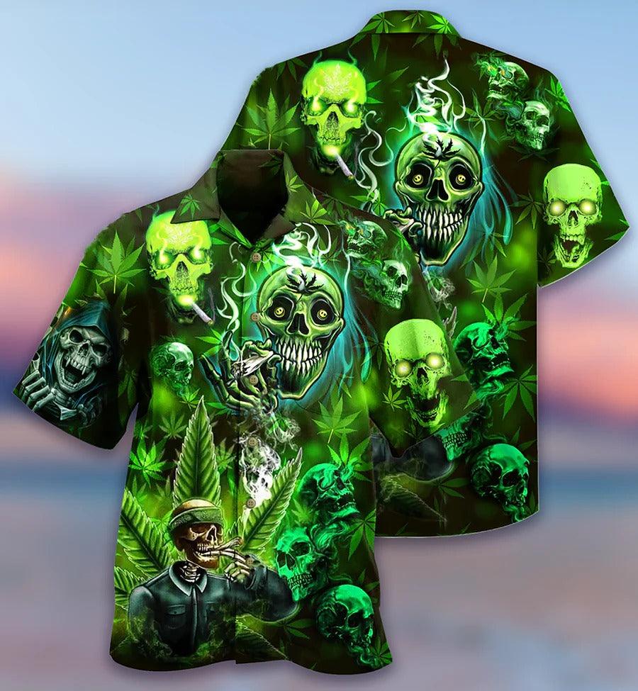 Skull Aloha Hawaiian Shirt For Summer - Skull So High Cannabis Hawaiian Shirt - Perfect Gift For Men, Women, Skull Lover - Amzanimalsgift