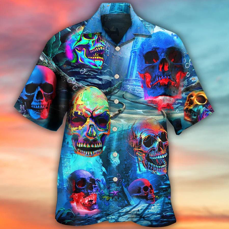 Skull Aloha Hawaiian Shirt For Summer - Skull Style Deep In The Ocean Hawaiian Shirt - Perfect Gift For Men, Women, Skull Lover - Amzanimalsgift