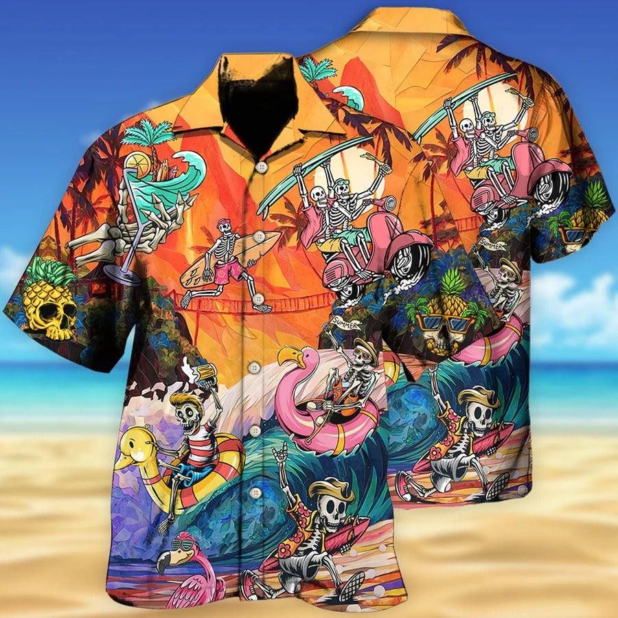 Skull Aloha Hawaiian Shirt For Summer - Skull Style On The Colorful Wave Hawaiian Shirt - Perfect Gift For Men, Women, Skull Lover - Amzanimalsgift