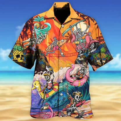 Skull Aloha Hawaiian Shirt For Summer - Skull Style On The Colorful Wave Hawaiian Shirt - Perfect Gift For Men, Women, Skull Lover - Amzanimalsgift