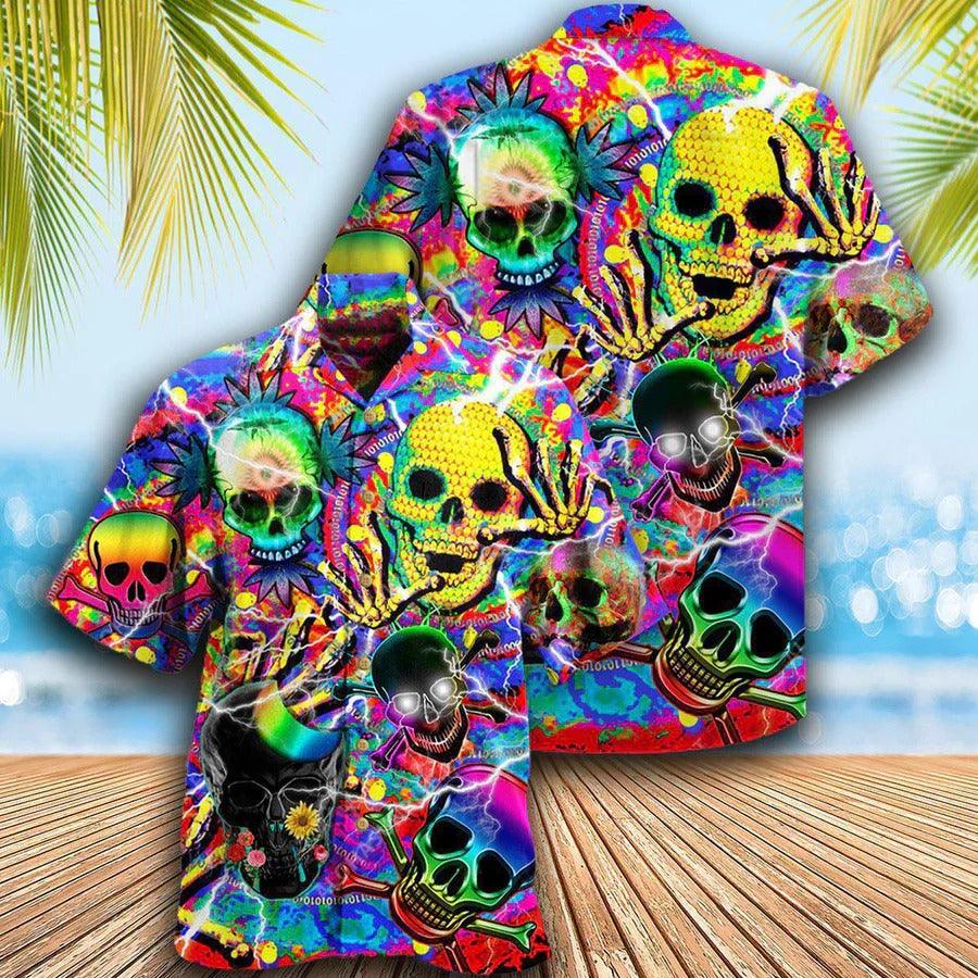 Skull Aloha Hawaiian Shirt For Summer - Skull Sweet Skull Say Hi, marijuana Skull Hawaiian Shirt - Perfect Gift For Men, Women, Skull Lover - Amzanimalsgift