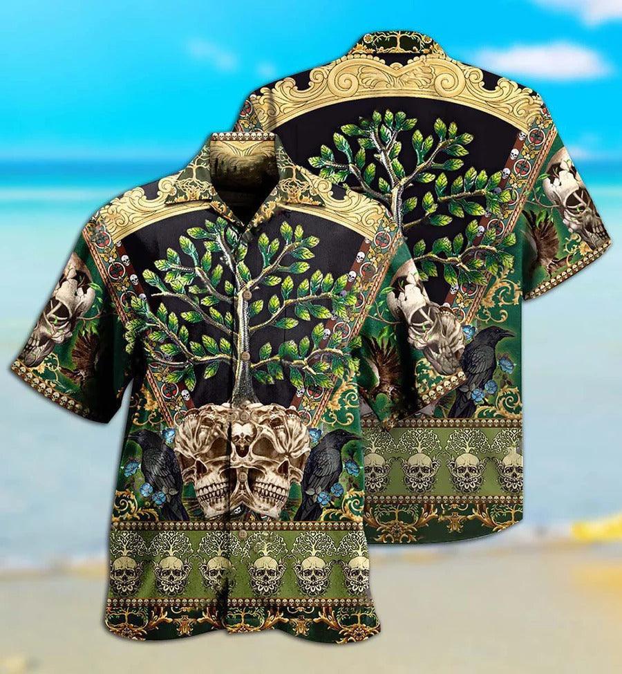 Skull Aloha Hawaiian Shirt For Summer - Skull Trees Style Love Green Cool Hawaiian Shirt - Perfect Gift For Men, Women, Skull Lover - Amzanimalsgift