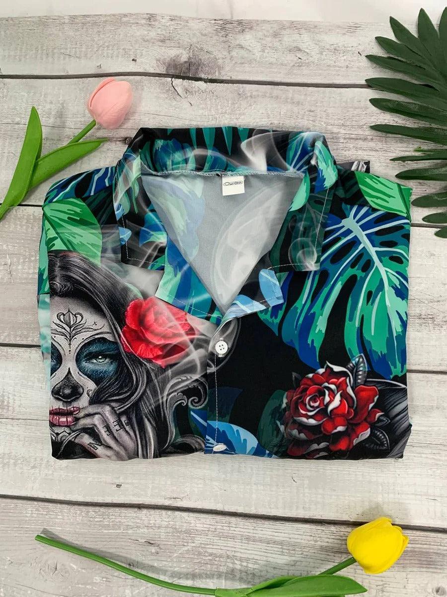 Skull Aloha Hawaiian Shirt For Summer - Skull Tropical White Smoke Red Flower Hawaiian Shirt - Perfect Gift For Men, Women, Skull Lover - Amzanimalsgift