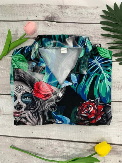 Skull Aloha Hawaiian Shirt For Summer - Skull Tropical White Smoke Red Flower Hawaiian Shirt - Perfect Gift For Men, Women, Skull Lover - Amzanimalsgift