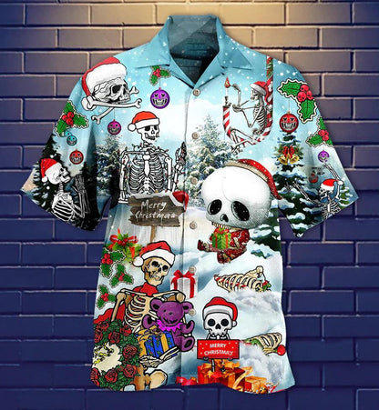 Skull Aloha Hawaiian Shirt For Summer - Skull Xmas Snow, Snowman Skull Hawaiian Shirt - Perfect Gift For Men, Women, Skull Lover - Amzanimalsgift