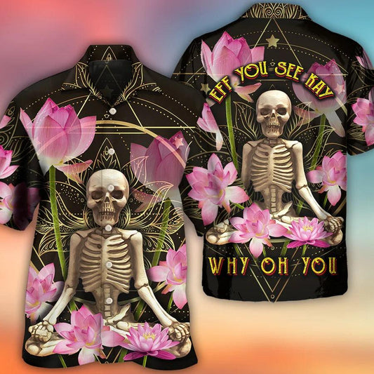 Skull Aloha Hawaiian Shirt For Summer - Skull Yoga Lighting Lotus Flower Hawaiian Shirt - Perfect Gift For Men, Women, Skull Lover - Amzanimalsgift