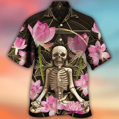 Skull Aloha Hawaiian Shirt For Summer - Skull Yoga Lighting Lotus Flower Hawaiian Shirt - Perfect Gift For Men, Women, Skull Lover - Amzanimalsgift
