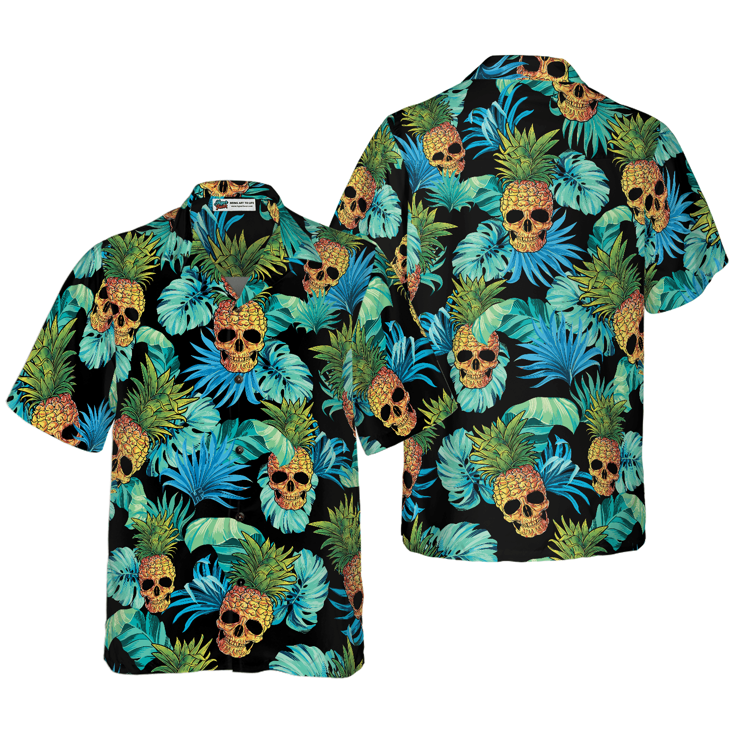 Skull Aloha Hawaiian Shirt, Pineapple Skull & The Tropical Leaves Hawaiian Shirt, Colorful Summer Aloha Shirt For Men Women, Gift For Friend, Family - Amzanimalsgift