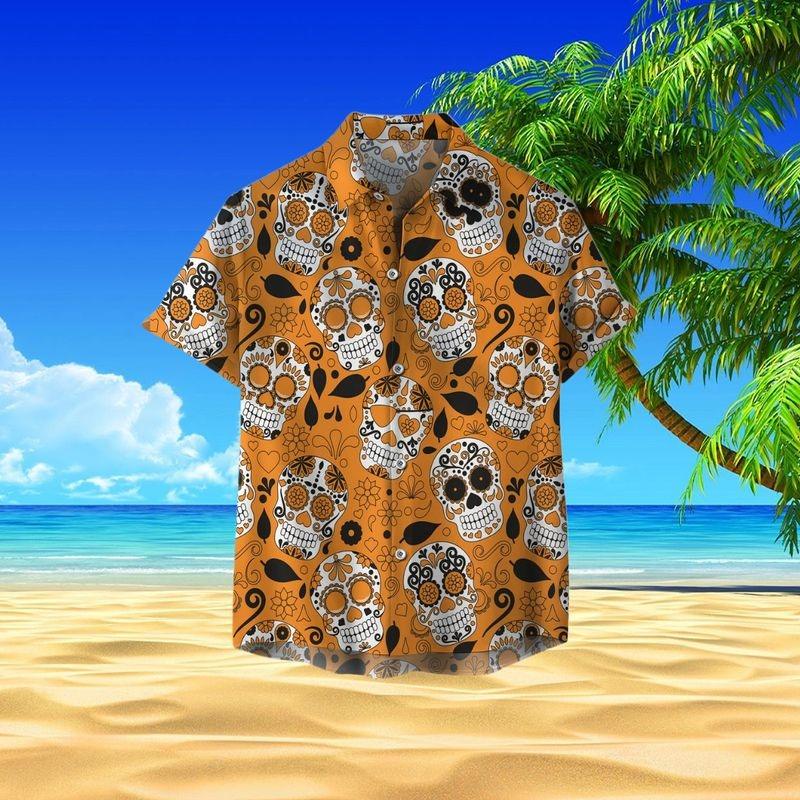Skull Aloha Hawaiian Shirt - Skull Leaves Pattern Hawaiian Shirt, Halloween Skull Hawaiian Shirt For Men & Women, Skull Lover - Amzanimalsgift