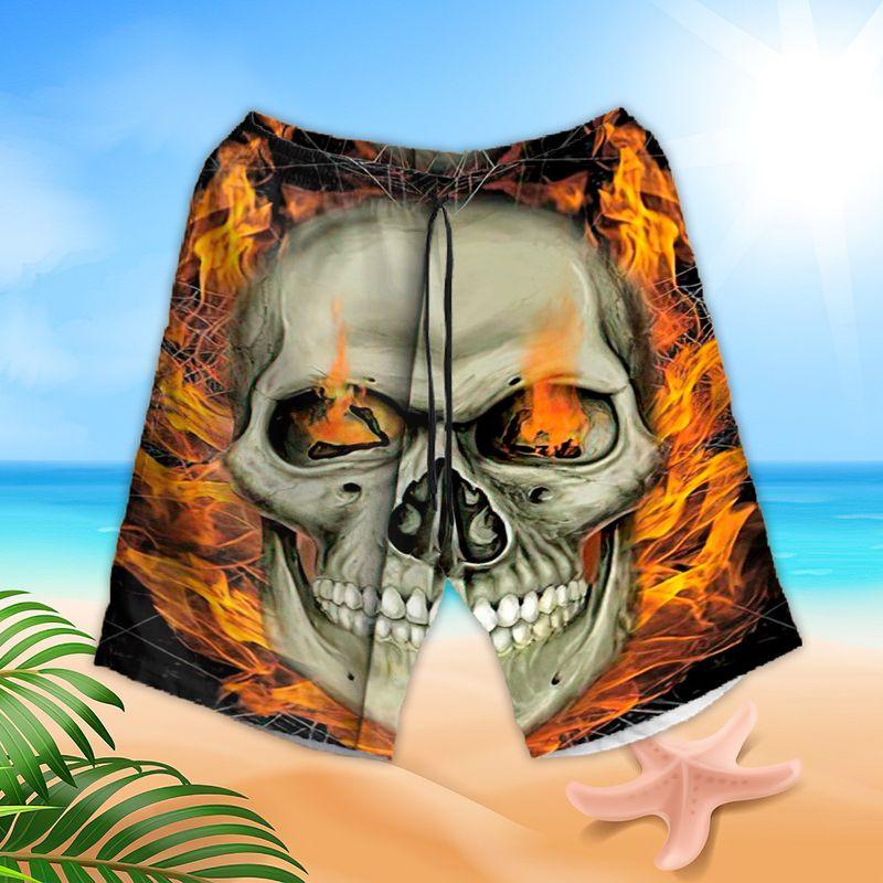 Skull Aloha Hawaiian Shirts For Summer, Flaming Skull Art Spiderweb Background Hawaiian Set For Men Women, Gift For Horror Style Lovers, Friend, Team - Amzanimalsgift