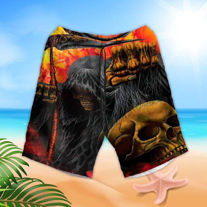 Skull Aloha Hawaiian Shirts For Summer, Grim Reaper At Hell Horror Skull Burning Hawaiian Set For Men Women, Gift For Horror Style Lovers, Friend - Amzanimalsgift