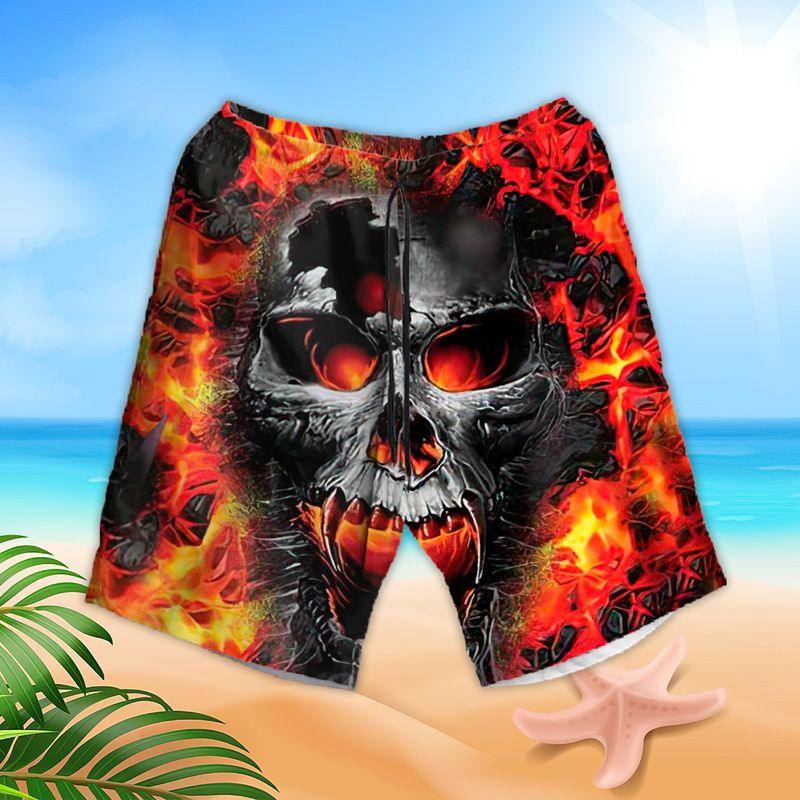 Skull Aloha Hawaiian Shirts For Summer, Skull On Lava Background Hawaiian Set For Men Women, Gift For Horror Style Lovers, Friend, Family, Team - Amzanimalsgift