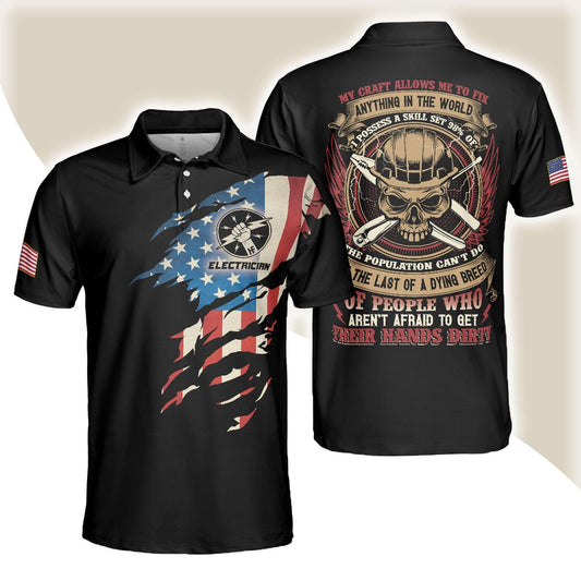 Skull American Flag Electrician Men Polo Shirt, Electrician My Craft Allows Me To Fix Anything Shirt For Men, Gift For Electrician - Amzanimalsgift