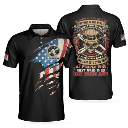 Skull American Flag Electrician Men Polo Shirt, Electrician My Craft Allows Me To Fix Anything Shirt For Men, Gift For Electrician - Amzanimalsgift