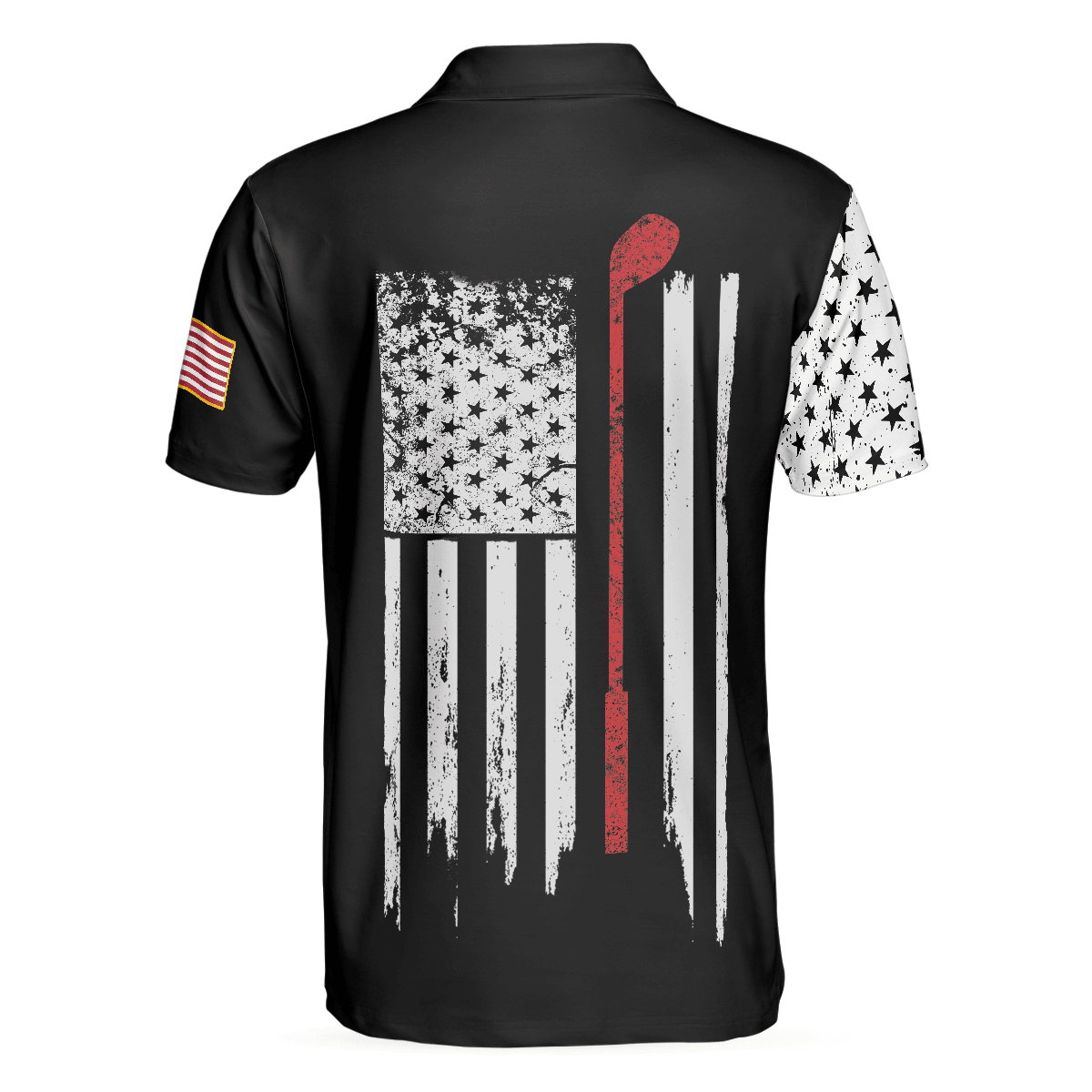 Skull American Flag With Golf Club Polo Shirt, Black And White American Flag Polo Shirt, Patriotic Golf Shirt For Men - Perfect Gift For Men, Golfers - Amzanimalsgift