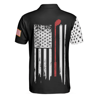 Skull American Flag With Golf Club Polo Shirt, Black And White American Flag Polo Shirt, Patriotic Golf Shirt For Men - Perfect Gift For Men, Golfers - Amzanimalsgift