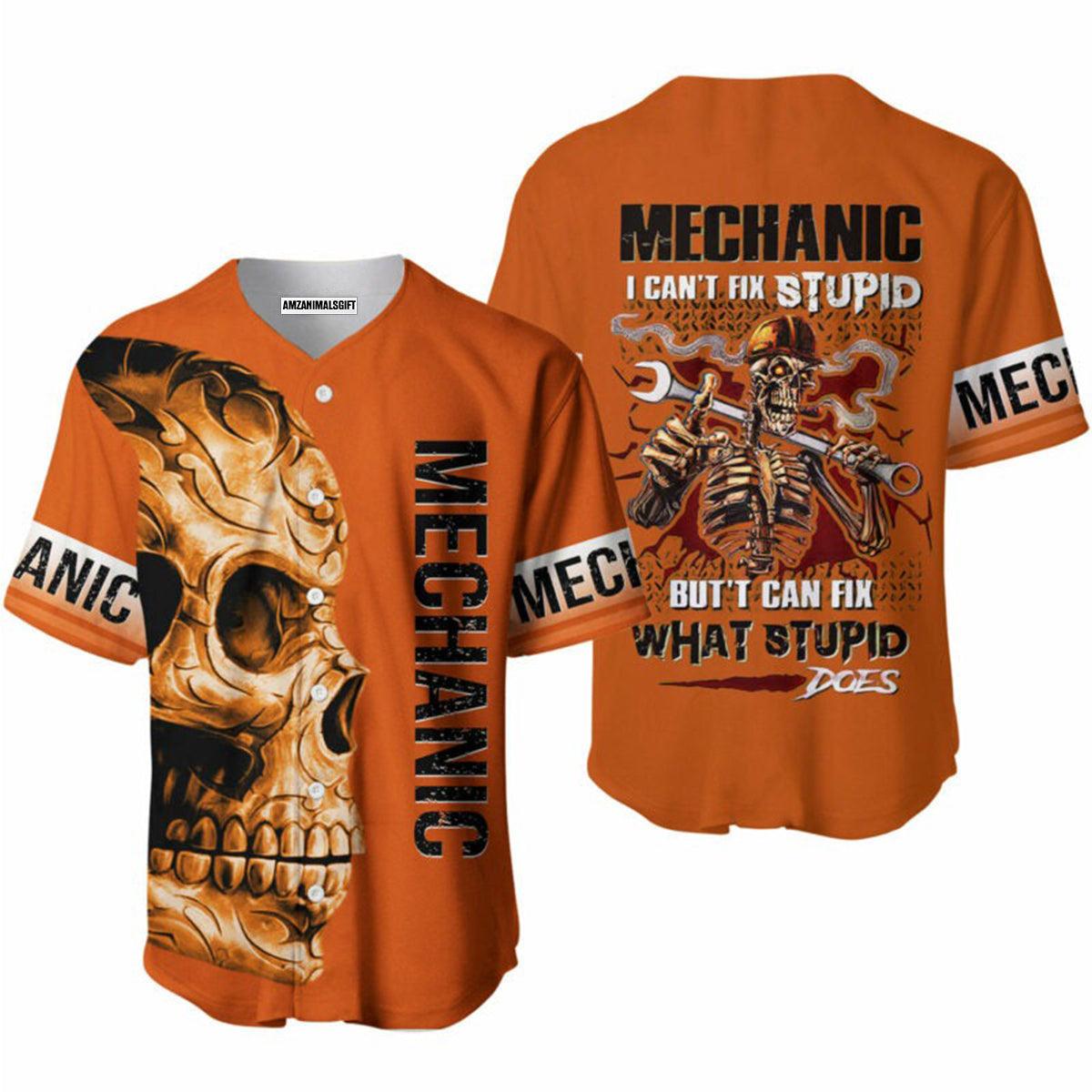 Skull Baseball Jerseys, Mechanic Skull Baseball Jerseys For Men And Women - Perfect Gift For Friend, Family - Amzanimalsgift