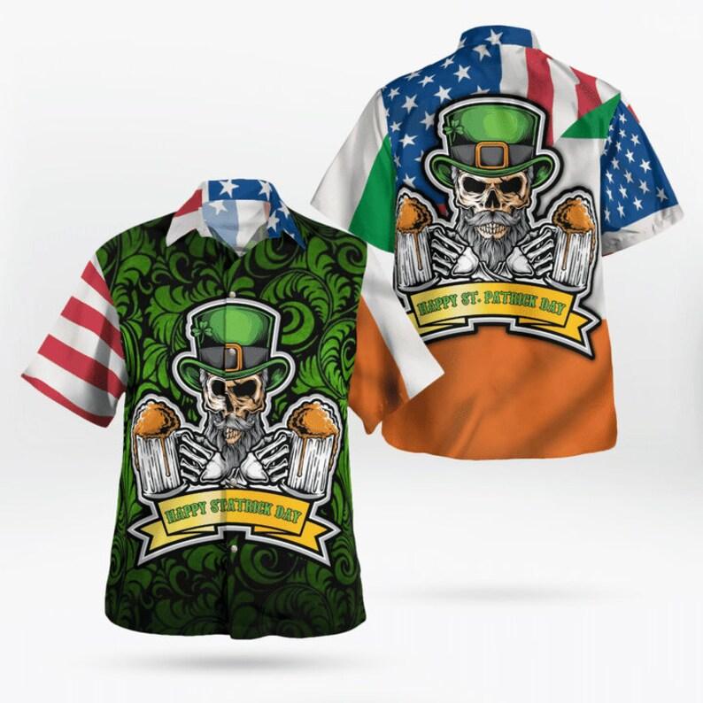 Skull Beer American Flag Irish St Patrick's Day Aloha Hawaiian Shirts For Men Women, 4th Of July Gift For Summer, Friend, Family, Independence Day - Amzanimalsgift