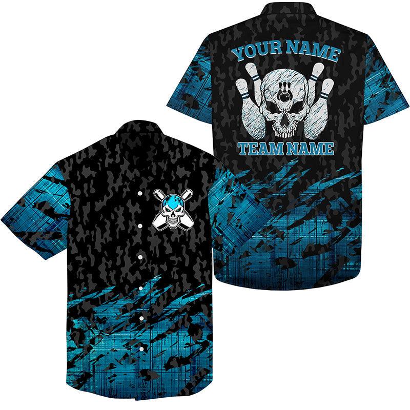 Skull Bowling Custom Name And Team Name Hawaiian Shirt, Bowling Skeleton Personalized Hawaiian Shirts For Men Women, Team, Bowling Lovers, Bowlers - Amzanimalsgift