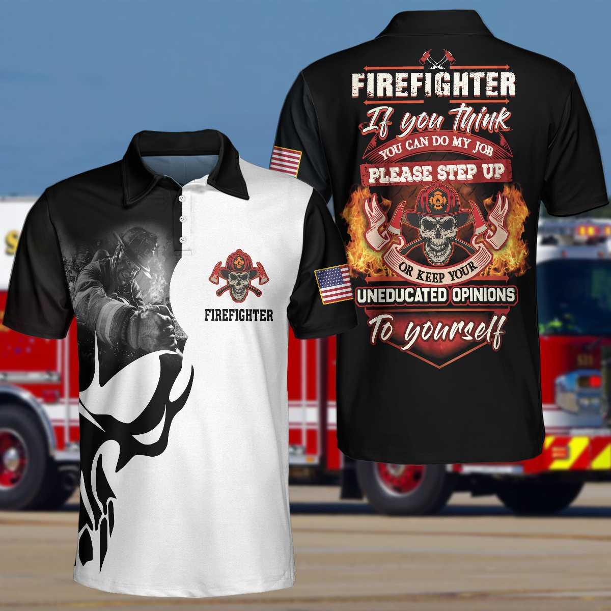 Skull Firefighter Proud Men Polo Shirt, Firefighter If You Think You Can Do My Job Shirt For Men, Gift For Firefighter - Amzanimalsgift