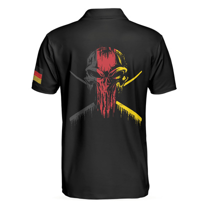 Skull German Flag Master Baiter Golf Men Polo Shirt, Black Wet Paint Skull Polo Shirt, Best Golf Shirt For Men - Amzanimalsgift
