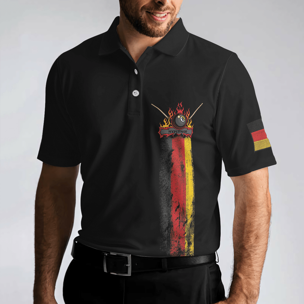 Skull German Flag Master Baiter Golf Men Polo Shirt, Black Wet Paint Skull Polo Shirt, Best Golf Shirt For Men - Amzanimalsgift
