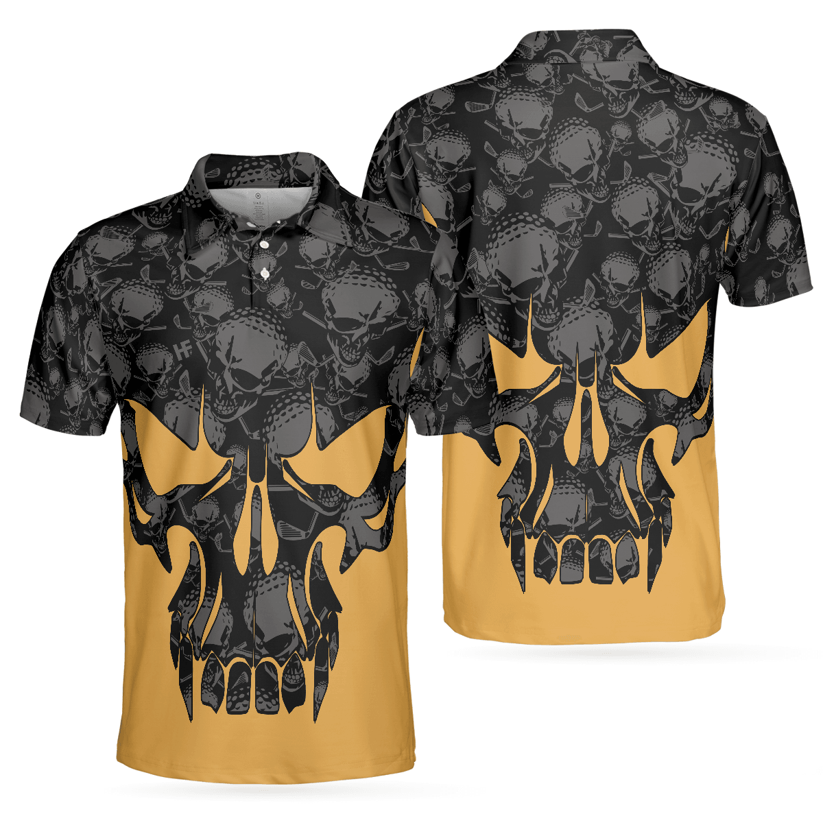 Skull Golf Polo Shirt, Black And Yellow Skull Golfing Shirt Design, Best Polo Shirt For Hot Weather - Perfect Gift For Men, Golfers - Amzanimalsgift