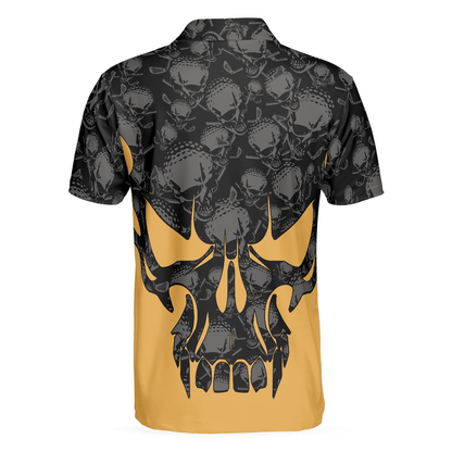 Skull Golf Polo Shirt, Black And Yellow Skull Golfing Shirt Design, Best Polo Shirt For Hot Weather - Perfect Gift For Men, Golfers - Amzanimalsgift