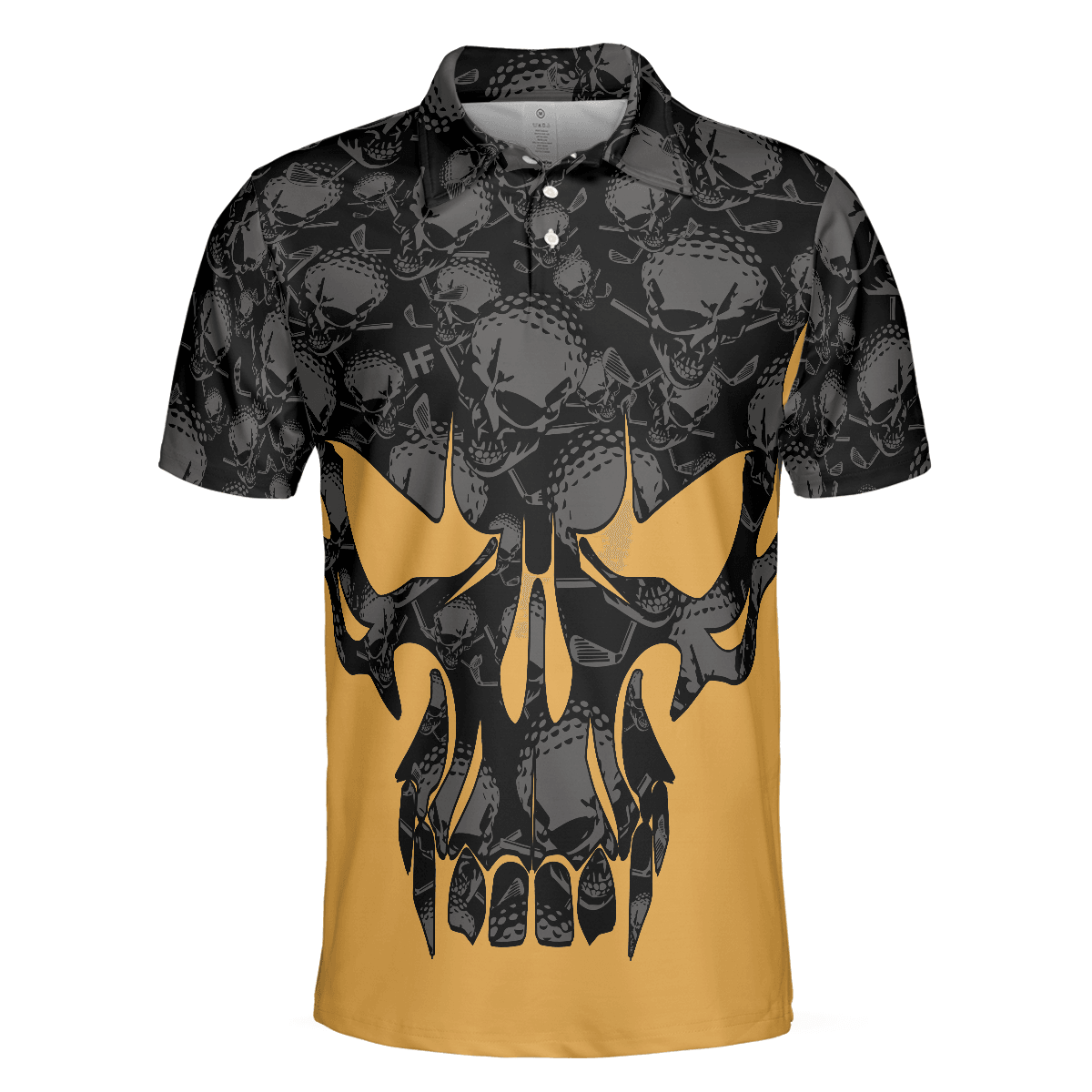 Skull Golf Polo Shirt, Black And Yellow Skull Golfing Shirt Design, Best Polo Shirt For Hot Weather - Perfect Gift For Men, Golfers - Amzanimalsgift