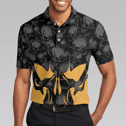 Skull Golf Polo Shirt, Black And Yellow Skull Golfing Shirt Design, Best Polo Shirt For Hot Weather - Perfect Gift For Men, Golfers - Amzanimalsgift