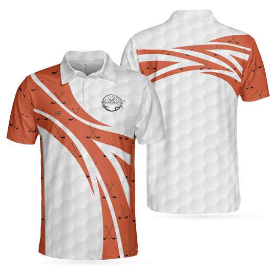 Skull Golfer Seamless Pattern Golf Polo Shirt, White And Orange Golf Shirt For Men, Cool Gift For Golfers - Perfect Gift For Men - Amzanimalsgift