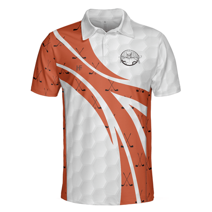 Skull Golfer Seamless Pattern Golf Polo Shirt, White And Orange Golf Shirt For Men, Cool Gift For Golfers - Perfect Gift For Men - Amzanimalsgift
