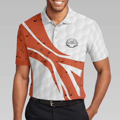 Skull Golfer Seamless Pattern Golf Polo Shirt, White And Orange Golf Shirt For Men, Cool Gift For Golfers - Perfect Gift For Men - Amzanimalsgift