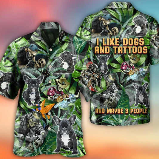 Skull Hawaiian Shirt - Skull And French Bulldog Tatoo Smoke Tropical Aloha For Summer - Perfect Gift For Men, Women, Skull Lover - Amzanimalsgift