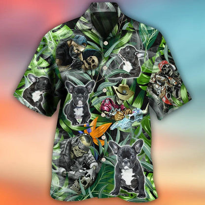 Skull Hawaiian Shirt - Skull And French Bulldog Tatoo Smoke Tropical Aloha For Summer - Perfect Gift For Men, Women, Skull Lover - Amzanimalsgift