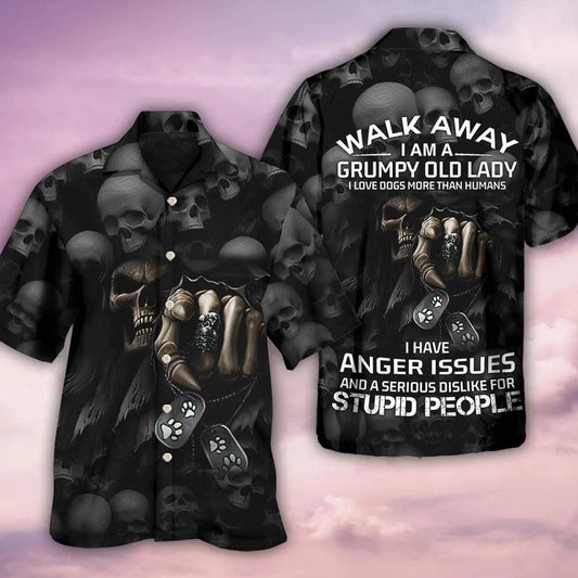 Skull Hawaiian Shirt - Walk Away I Am A Grumpy Old Lady I Love Dogs More Than Humans Aloha Hawaiian Shirt - Perfect Gift For Men, Women, Skull Lover - Amzanimalsgift
