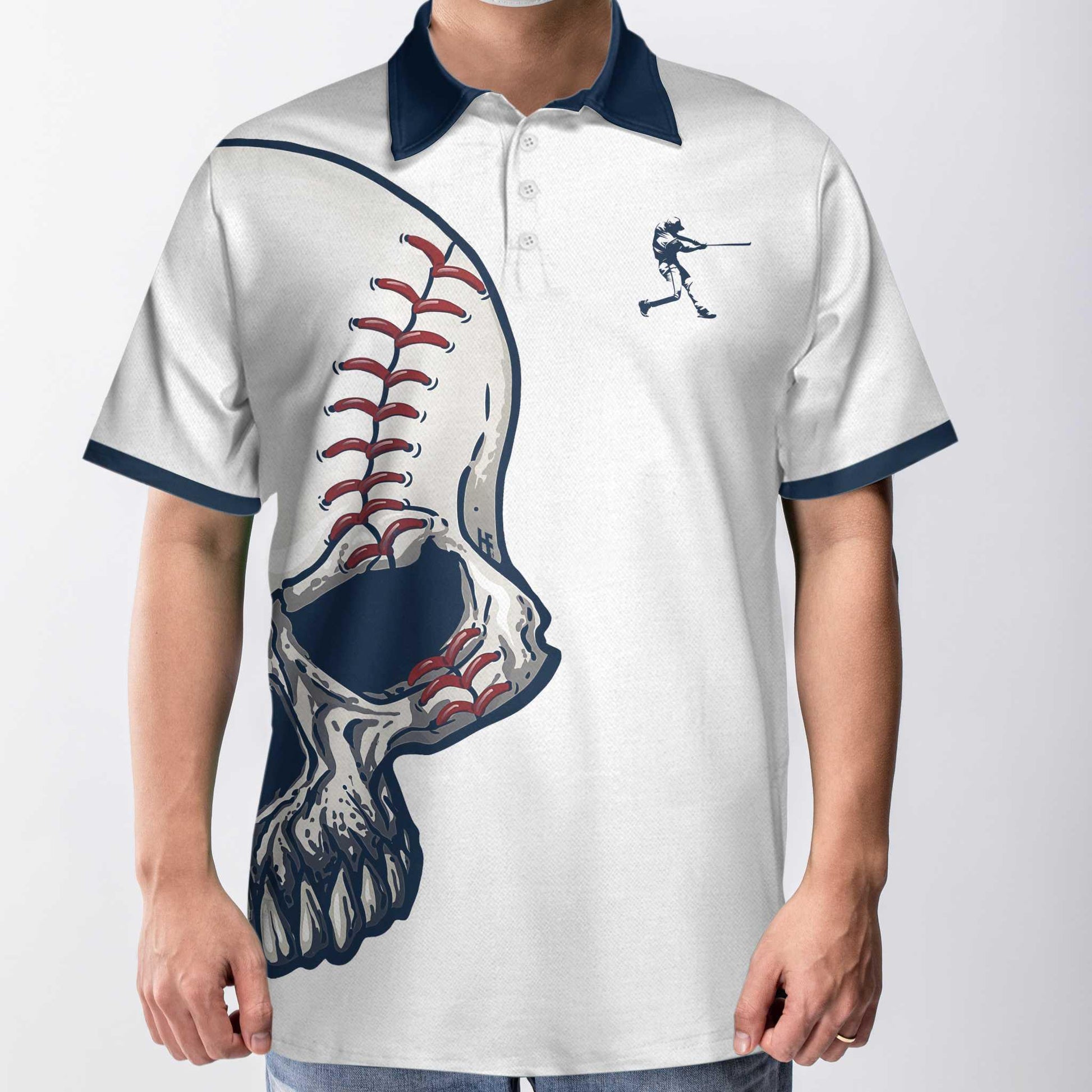 Skull Men Polo Shirt, Eat Sleep Baseball Short Sleeve Polo Shirt, Best Skull Baseball Shirt For Men - Amzanimalsgift